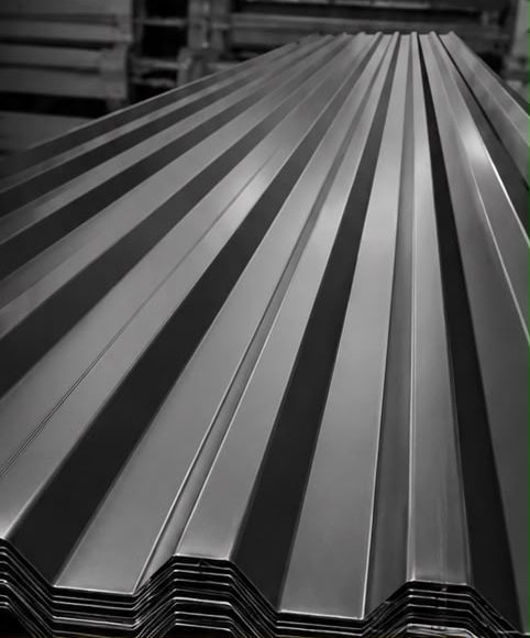 Stack of charcoal IBR roof sheeting