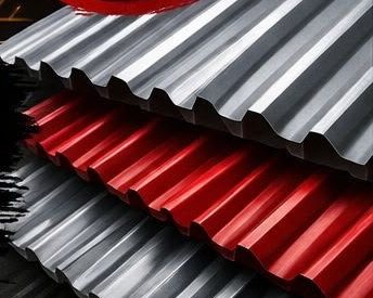Corrugated roof sheets in silver and red